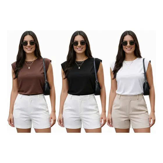 Kit 3 Regata Feminina Manguinha Muscle Tee Leve Suplex Básico