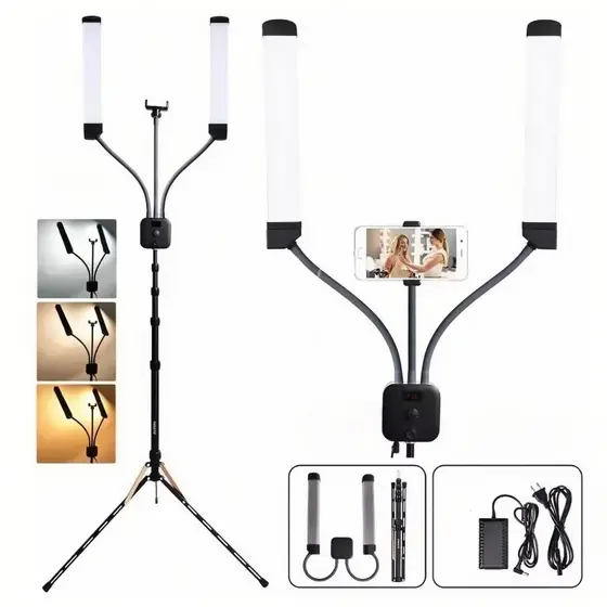 Ring Light Led Com Braços Duplos+Tripe 1.8 Metros Luz de Preenchimento de 45W Iluminação LED tricolor HD-45X