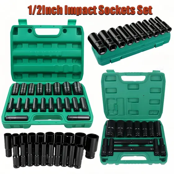 KIT 20/15/15+10/10PCS Jogo de soquetes de impacto longo 1/2 Pol. 🔥8mm - 24/32mm🔥