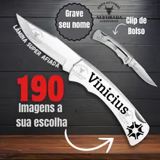 Canivete inox com Clip de Bolso Com Personalização do Nome ou Logo de Empresa
