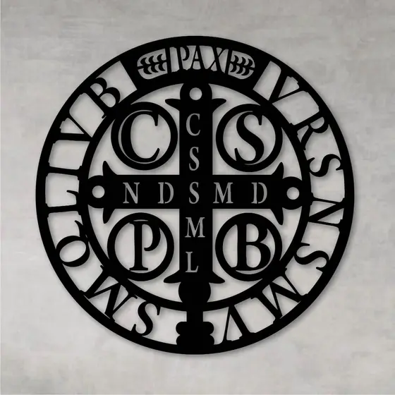 Quadro Decorativo Vazado Religioso Medalha São Bento MDF Preto
