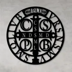 Quadro Decorativo Vazado Religioso Medalha São Bento MDF Preto