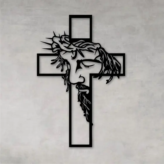 Quadro Decorativo Vazado Cristo Crucifixo Religioso MDF Preto 3