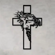 Quadro Decorativo Vazado Cristo Crucifixo Religioso MDF Preto 3