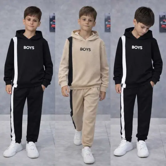 Conjunto Infantil Masculino De Frio Casaco e Calça De Moleton Com Bolso