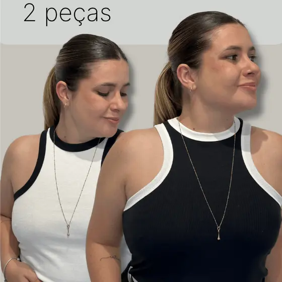Kit 2 Regatas Femininas Canelada Bicolor em Ribana