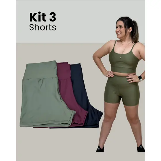 Kit 3 Shots Short Academia Feminino Cós Alto Zero Transparência