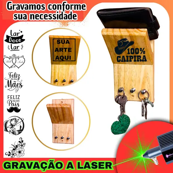 Porta Chave Madeira Parede Gravação Laser