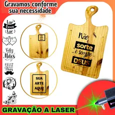 Tábua de Corte Madeira Pinus Personalizada Gravação Laser