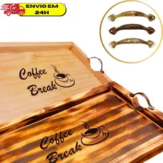 Bandeja Café da Manhã com Alça Madeira Pinus Artesanal Mesa Oferta