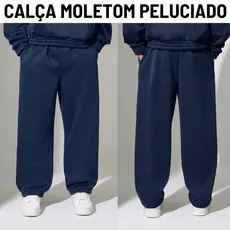 Calça Unissex Moletom Baggy Larga Grossa Peluciada Streetwear Wide Leg Versátil HipHop Confortável