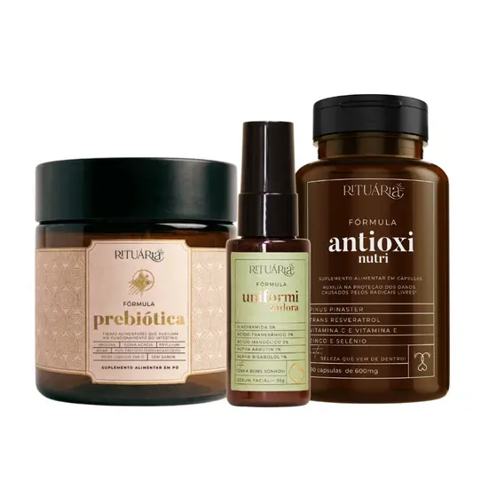 Kit Rituária Essencial Prebiótica Clareador Manchas e Melasma Sérum Clareador Antioxi Nutri