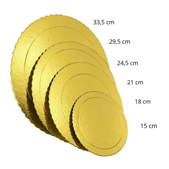 Kit 10 Cake Boards Tabuleiro Base para Bolo Dourado – Plastificação Dupla Face, 150 a 295 mm