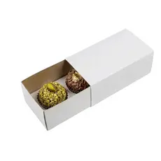 25 Caixinhas para 2 Brigadeiros com Berço Interno – Tampa Tipo Gaveta, Branca, 9,5x5,5x3,8 cm, para Doces Finos