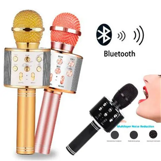 WS-858 - Microfone Sem Fio Bluetooth para Karaokê Infantil e Uso Educacional