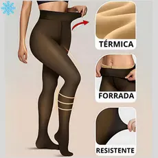 Meia Calça Plus Size de Lã Térmica Translúcida Forrada Pelinho Peluciada Frio