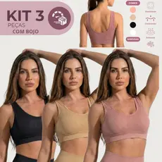 Kit 3 Top Sem Costura Com Bojo Alças Largas e Tecido Super Confortável Sutiãs Soutien