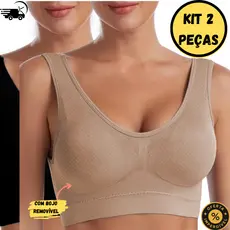 Kit 2 Top Sem Costura Com Bojo Alças Largas e Tecido Super Confortável Sutiãs Soutien