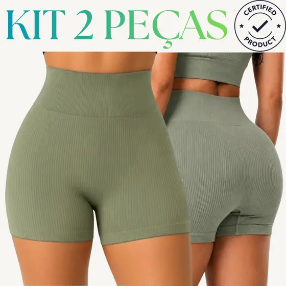 Kit 2 Short Feminino Canelado Premium Sem Costura Zero Transparência Cintura Alta Academia Treino