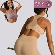 Kit 2 Top com Bojo Fitness Nadador Feminino Sutiã COM Bojo Removível Sem Costura Extremo Conforto
