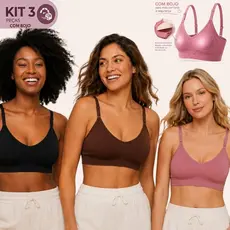 Kit 3 Sutiã Com Bojo Removível Confortável Sustentação Sem Aro Não Machuca Modela P/M e G/GG Promoção