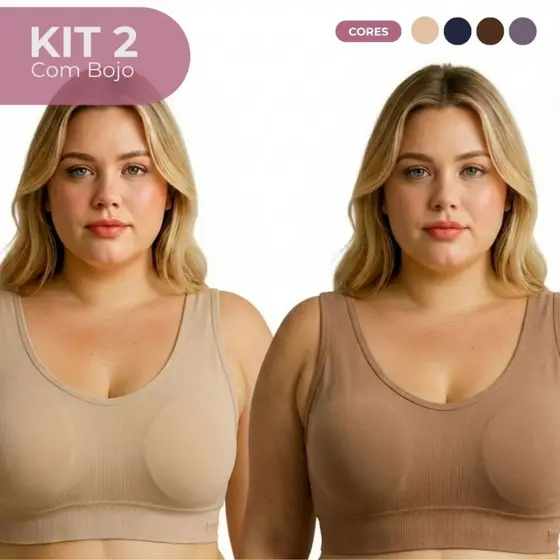 Kit 2 Sutiã Plus Size Reforçado com Bojo Tecido Firme e Macio