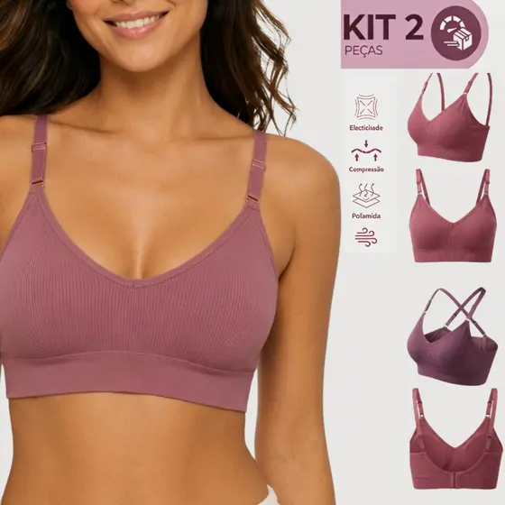 Kit 2 Sutiã COM Bojo Removível Alcinha Fina Sem Costura Tecido Firme e Confortável