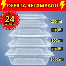 Kit 12/24 Pote Embalagem Marmita 1000 ml 500 ml 350 ml 250ml 750 ml para Microondas e Freezer