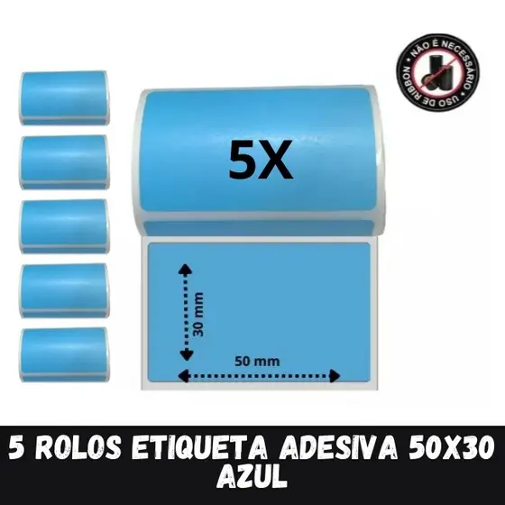5 Rolo Etiqueta Adesiva Azul P/ mini impressora bluetooth