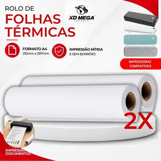 Papel Térmico Impressora Peripage A40 A4 21x30 - 2 Rolos papel A4