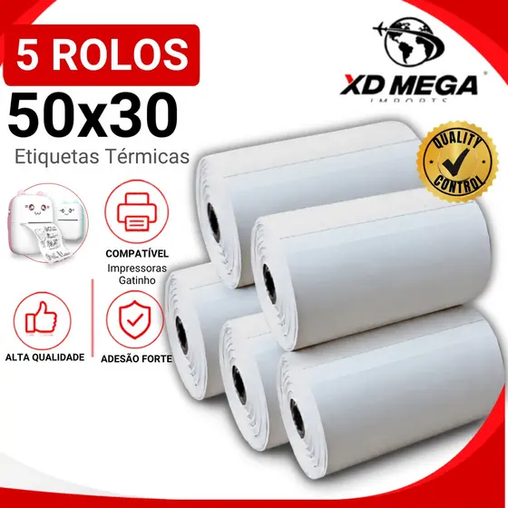 5 rolos etiqueta adesiva 50x30 impressora gatinho gato