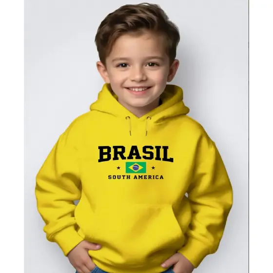 Blusa Moletom Infantil Menino Menina Canguru Capuz Inverno Brasil South Am Lançamento