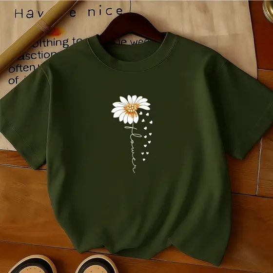 Camiseta Margarida Flowers, Plus Size, Casual, Tendência, Moda Despojado Delicada, 100% Algodão