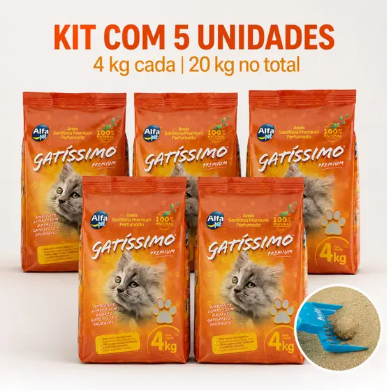 Kit 5 Areia Fina Sanitária Com Perfume Premium Higiênica Granulado Para Gatos Gatissimo 20kg