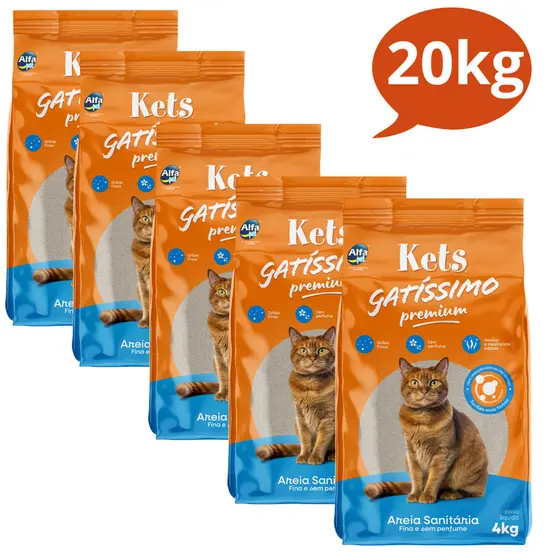 Fardo 5 Areias Fina Sanitária Kets Gatissimo Higiênica Granulado Para Gatos Premium 20kg