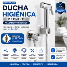 Ducha Higiênica Cromada ABS 1/4 De Volta Completa Para Banheiro Registro Metálico Mangueira Flexível Fácil Instalação
