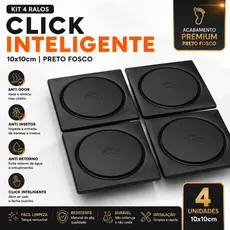 Kit 4 Ralo Click Inteligente 10x10 Preto Fosco para Banheiro