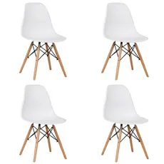 4x Cadeira Charles Eames Eiffel Wood para Estudo Sala Recepção Consultório Clínica Escritório Área