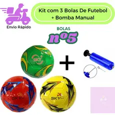 kit Com 3 Bolas De Futebol Tamanho 5 Com Bomba Manual Para Bolas