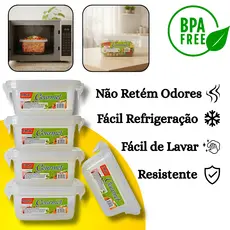 Kit 10 Pote Marmita Hermético Quadrado Tampa com Trava Livre de BPA 400ml, 850ml ou 1500ml