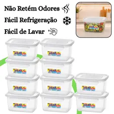 Kit 10 Pote Marmita Hermético 1L Retangular Tampa com Trava Livre de BPA