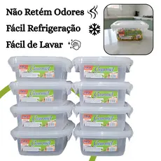 Kit 8 Pote Marmita Hermético 400ml Quadrado Tampa com Trava Livre de BPA