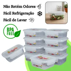 Kit 12 Pote Hermético Marmita 400ml Retangular Tampa com Trava Livre de BPA