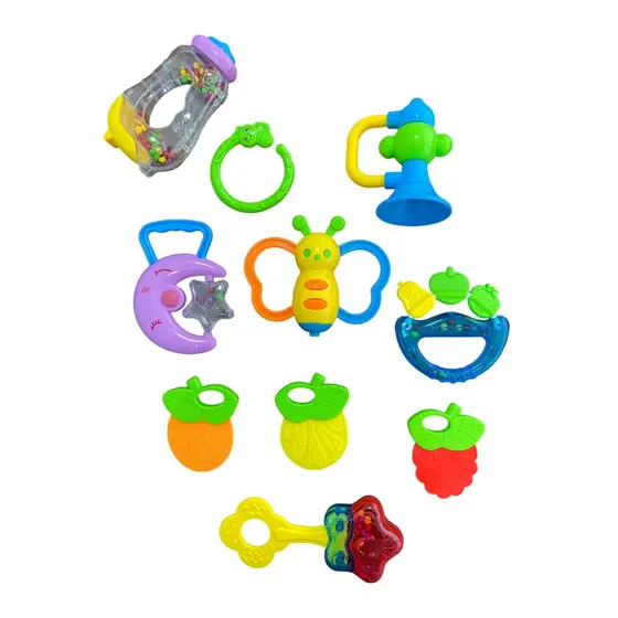 educacional brinquedo  infantil bebê kit 10 peças chocalho e mordedor