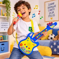 GUITARRA musical infantil com microfone luz e som para crianca