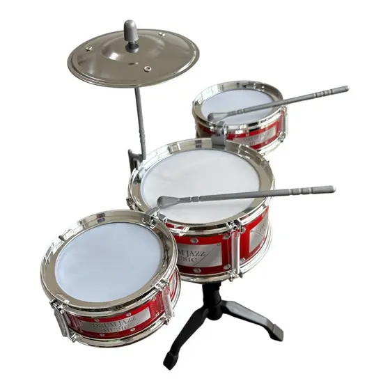 Musical Bateria Infantil 3 Tambores, Prato e Baquetas – Brinquedo Musical para Crianças +3 Anos
