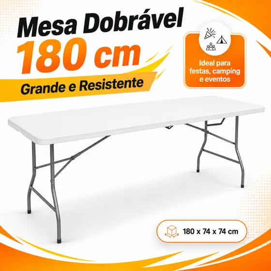 Mesa Dobrável Portátil Maleta Camping Praia com Alça 1,80m Imperdível Vira Maleta Picnic