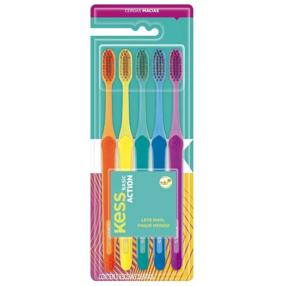 Escova Dental Kess Basic Action C/5Un Cerdas Macias Especial
