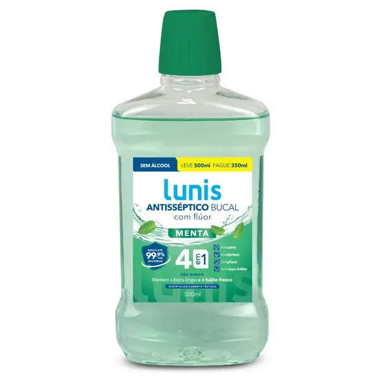 Enxaguante Bucal Lunis Menta Sem Álcool 500Ml