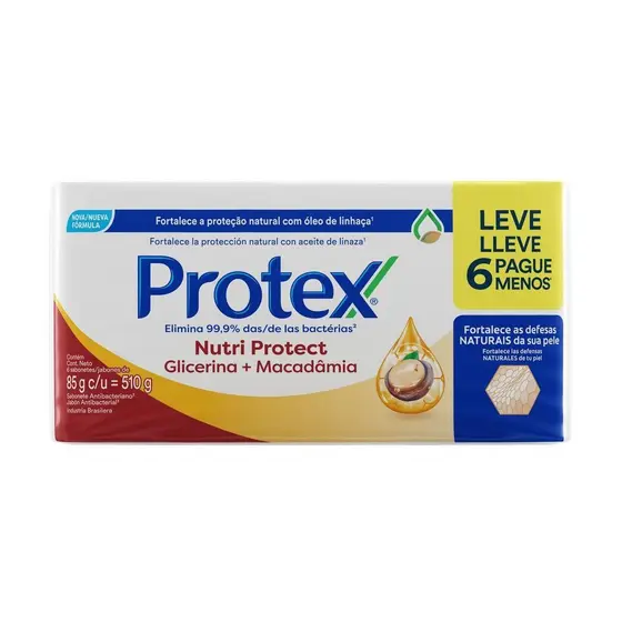 SABONETE EM BARRA PROTEX NUTRI PROTECT MACADÂMIA 85G 6 UNIDADES